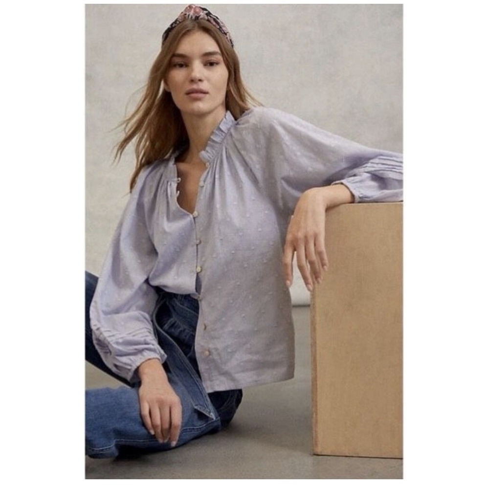 Anthropologie CLEOBELLA Antonia Puff Sleeve Button Down Peasant Top Sz L
